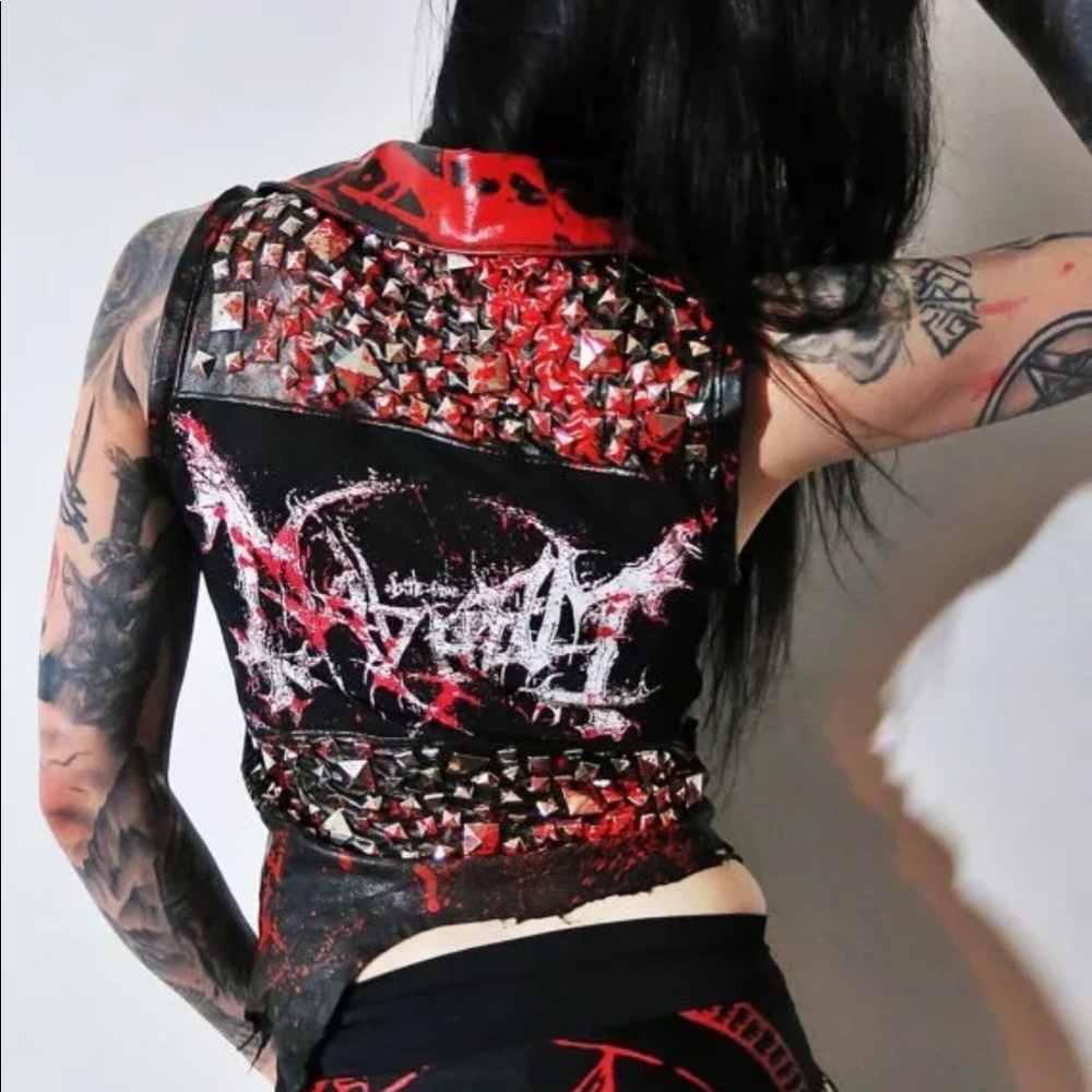 Mayhem Bloody Studded Genuine + Faux Leather Vest